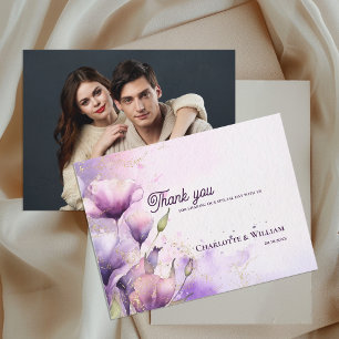 Carte Postale Remerciement de mariage photo florale violet roman