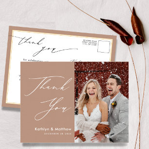 Carte Postale Remerciement de mariage photo moderne écriture élé