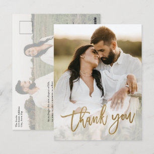 Carte Postale Remerciement de mariage photo or moderne 2