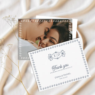 Carte Postale Remerciement de mariage photo vintage bleu poussié