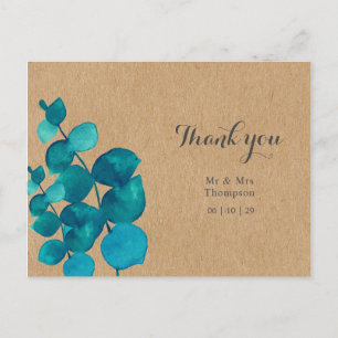 Carte Postale Remerciement de mariage rustique en bois d'eucalyp