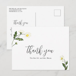 Carte Postale Remerciement de mariage rustique floral Daisy blan
