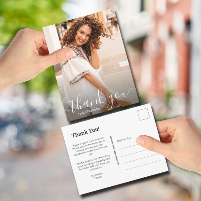 Carte Postale Remerciement de Photo de Diplôme en Écriture Blanc (Créateur téléchargé)