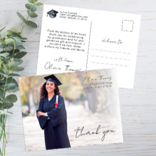 Carte Postale Remerciement de photo de fin d'études en typograph
