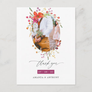 Carte Postale Remerciement de photo de mariage à la fleur sauvag