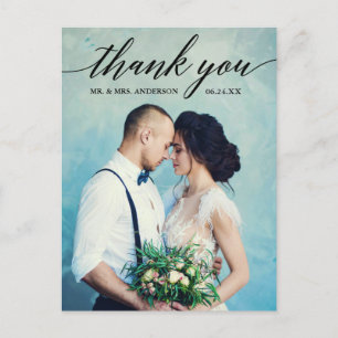 Carte Postale Remerciement de photo de mariage de calligraphie