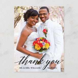 Carte Postale Remerciement de photo de mariage de calligraphie é