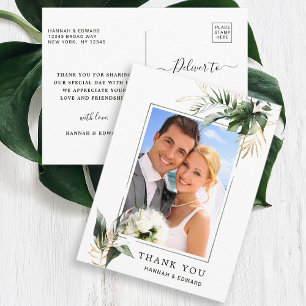 Carte Postale Remerciement de photo de mariage de feuillage trop