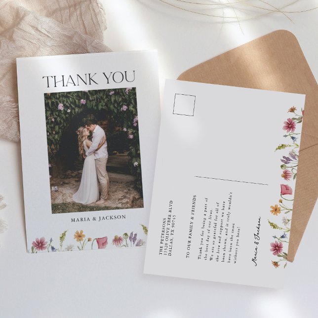 Carte Postale Remerciement de photo de mariage de jardin de fleu (Créateur téléchargé)