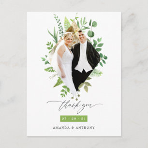 Carte Postale Remerciement de photo de mariage de la forêt verdo