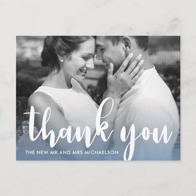 Carte Postale Remerciement de photo de mariage de script simple  (Devant)