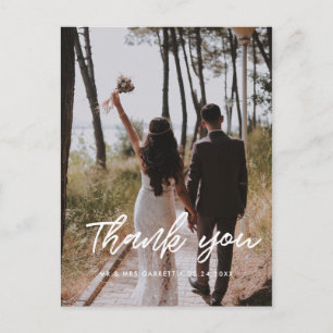 Carte Postale Remerciement de photo de mariage de typographie mo