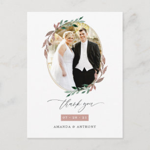 Carte Postale Remerciement de photo de mariage de verdure rustiq