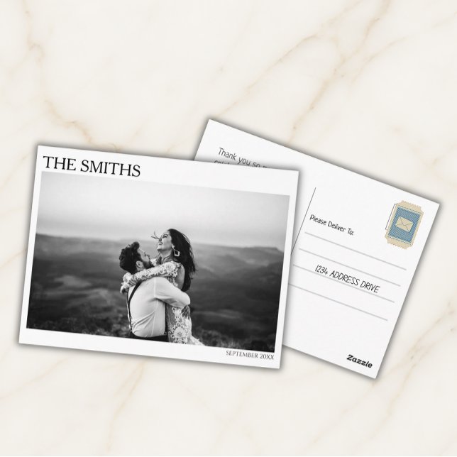 Carte Postale Remerciement de photo de mariage éditorial élégant (Editorial Wedding Photo Thank You Post Cards)