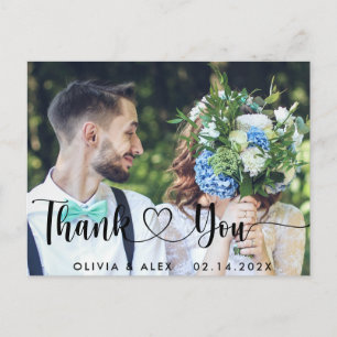 Carte Postale Remerciement de photo de mariage élégant