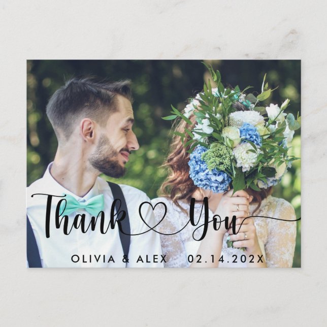 Carte Postale Remerciement de photo de mariage élégant (Devant)