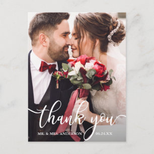 Carte Postale Remerciement de photo de mariage élégant écriture 