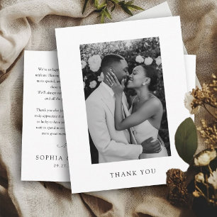 Carte Postale Remerciement de photo de mariage élégant et intemp