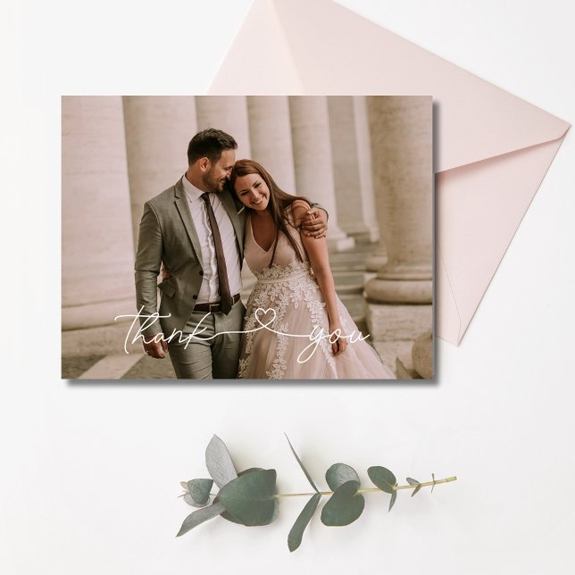 Carte Postale Remerciement de photo de mariage en écriture (Script Wedding Photo Thank You Postcard)