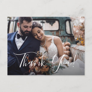 Carte Postale Remerciement de photo de mariage floral bleu pouss
