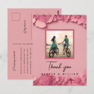 Carte Postale Remerciement de photo de mariage floral rose