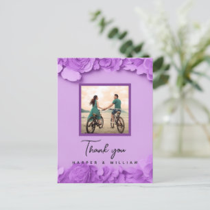 Carte Postale Remerciement de photo de mariage floral violet