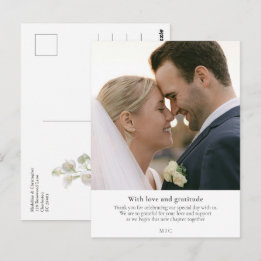 Carte Postale Remerciement de photo de mariage minimaliste avec