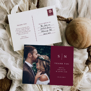 Carte Postale Remerciement de photo de mariage minimaliste et ch