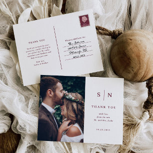Carte Postale Remerciement de photo de mariage minimaliste et ch