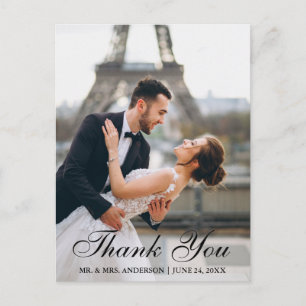 Carte Postale Remerciement de photo de mariage moderne et élégan