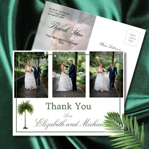 Carte Postale Remerciement de photo de mariage Palmier Élégant M