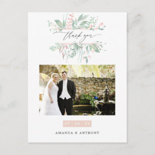 Carte Postale Remerciement de photo de mariage Pastel Blush Gree
