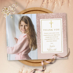 Carte Postale Remerciement de photo de première communion rose g