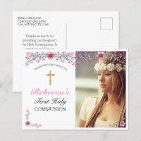 Remerciement de première communion croix dorée fle