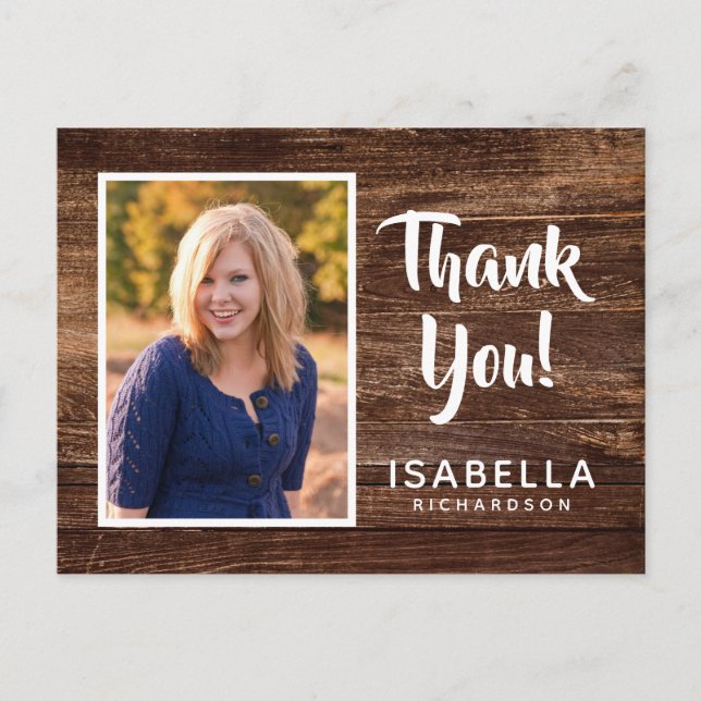 Carte Postale Remerciement de remise de diplôme | Bois Rustique (Devant)