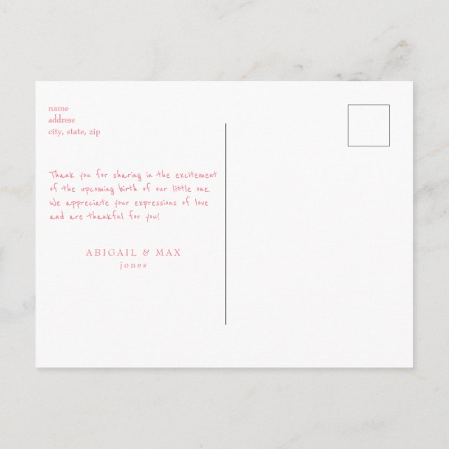 Carte Postale  Remerciement d'échographie de Baby Shower Rose (Dos)