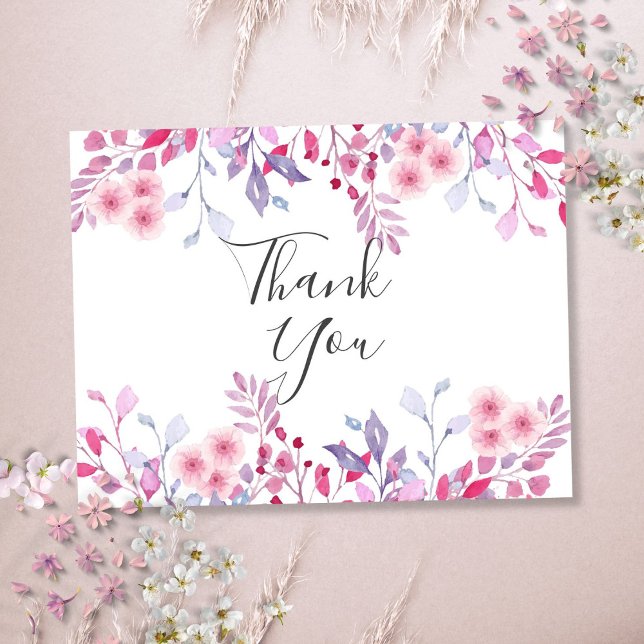 Carte Postale Remerciement élégant avec écriture florale lavande (Elegant Lavender Floral Script Thank You Postcard)