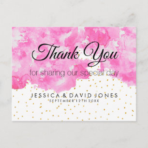 Carte Postale Remerciement élégant confettis or aquarelle rose