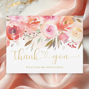 Carte Postale Remerciement élégant de rose saumonée pour la douc