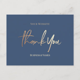 Carte Postale Remerciement Élégant Faux Papier D'or Marine Entre