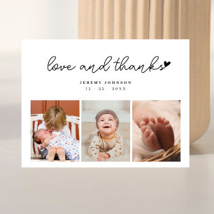 Carte Postale Remerciement élégant pour Baby Shower avec 3 photo
