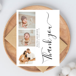 Carte Postale Remerciement élégant pour Baby Shower avec 3 photo