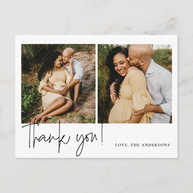 Carte Postale Remerciement élégant pour Baby Shower de calligrap (Devant)