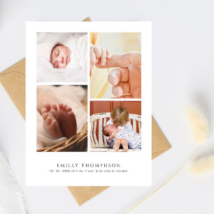 Carte Postale Remerciement Élégant Simple pour 4 Photos de Baby 