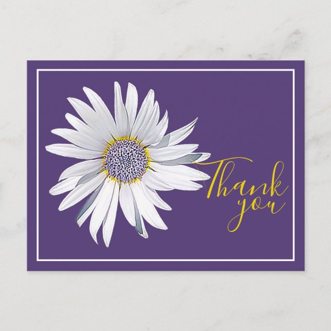 Carte Postale Remerciement Fleur Blanche sur Fond Violet (Devant)