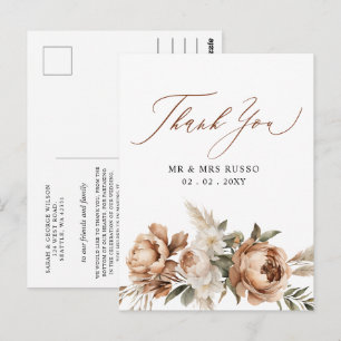 Carte Postale Remerciement Floral Boho Pampas Terracotta Rustiqu