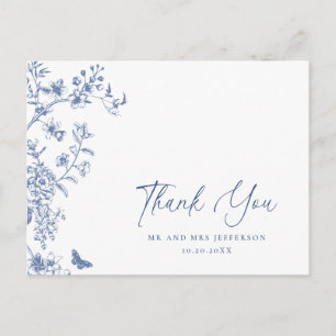 Carte Postale Remerciement floral de jardin bleu élégant françai