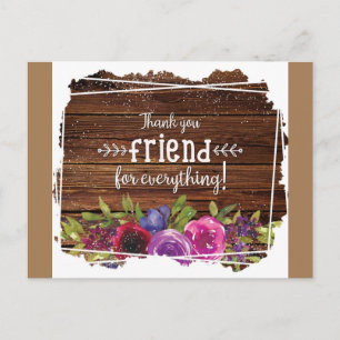 Carte Postale Remerciement Floral en Bois Rustique pour un Ami