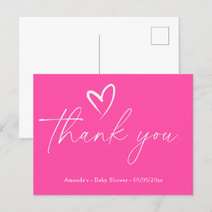 Carte Postale Remerciement minimaliste simple rose pour une baby