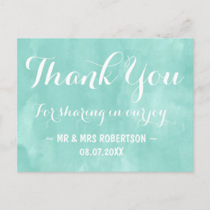 Carte Postale Remerciement moderne aquarelle vert aqua